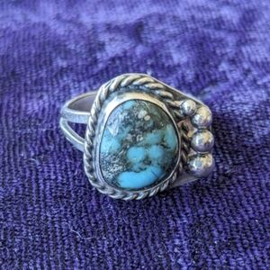 Vintage 925 Sterling Silver Ring With Natural Blue Turquoise, Indigenous